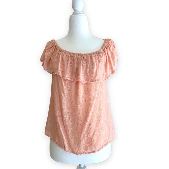 Lucky Brand Off the Shoulder Pink Top Embroidered Size Medium - Picture 2 of 8